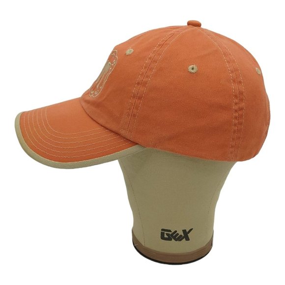 Loot Embroidered Orange Beige Trim Strapback Cap Baseball Hat Port Authority - Picture 9 of 13